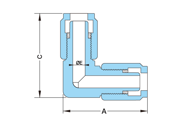 High voltage type PTFE LH-TYPE UNION ELBOW TFM Union Elbow Assembly Drawing